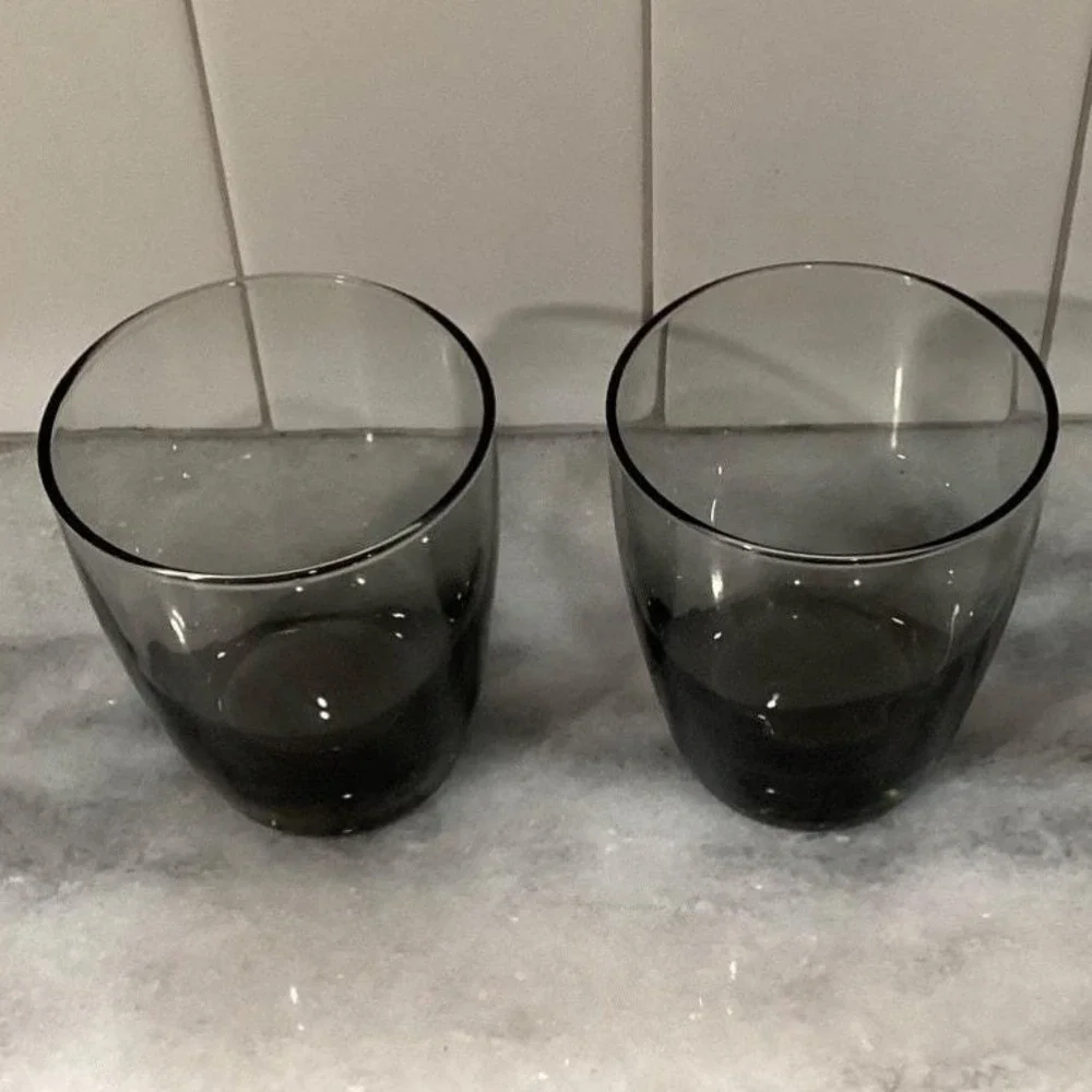 Libbey Smoke Gray Glass Tumblers, Set of 2, Vintage Weighted Bottom Glassware‎